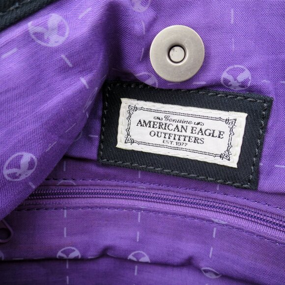 NWT American Eagle AE Campus Messenger Bag Y2K Black Canvas Saddle Style - Picture 10 of 12